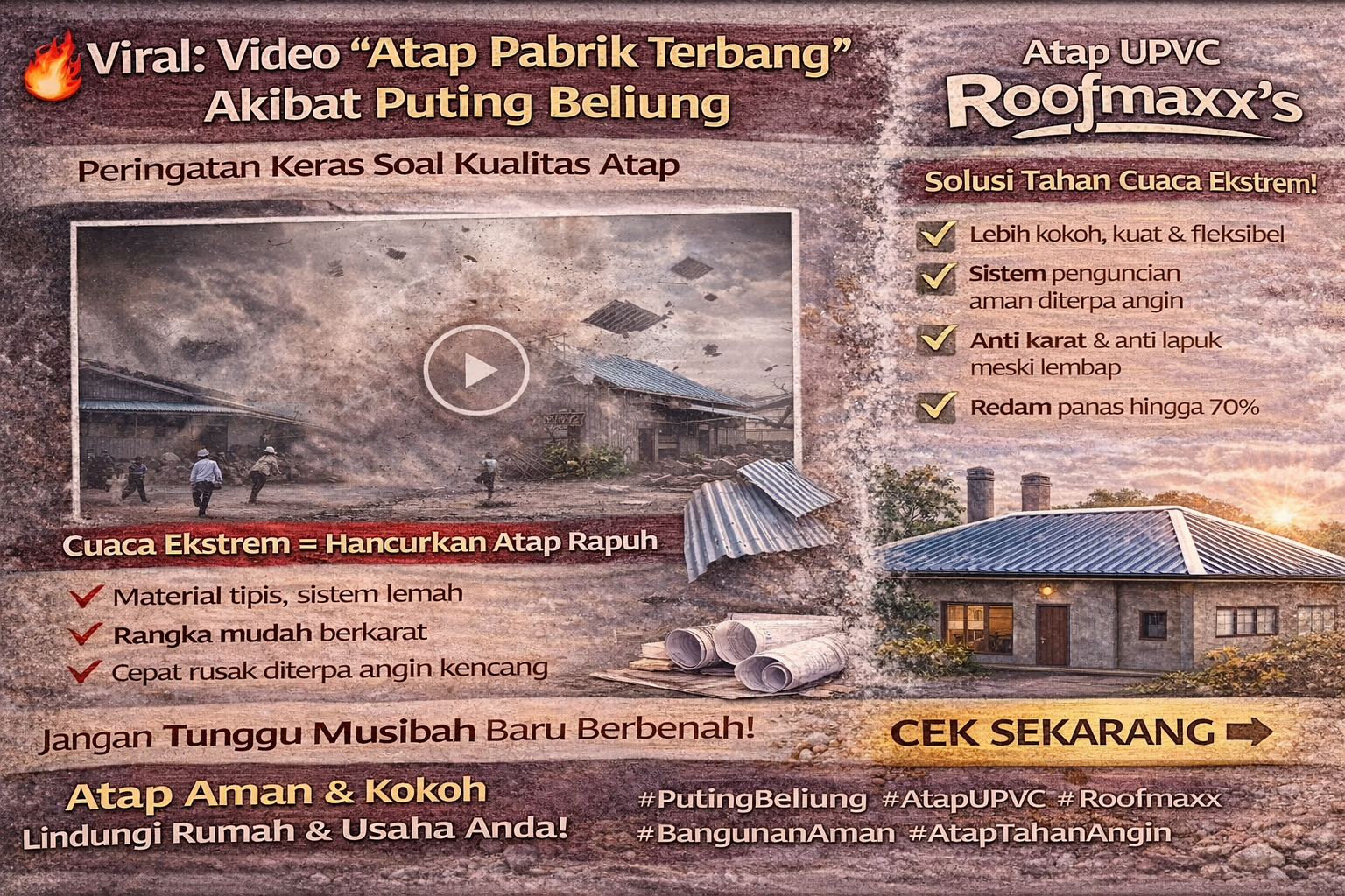 Viral Video “Atap Pabrik Terbang” Akibat Puting Beliung – Peringatan Keras Soal Kualitas Atap