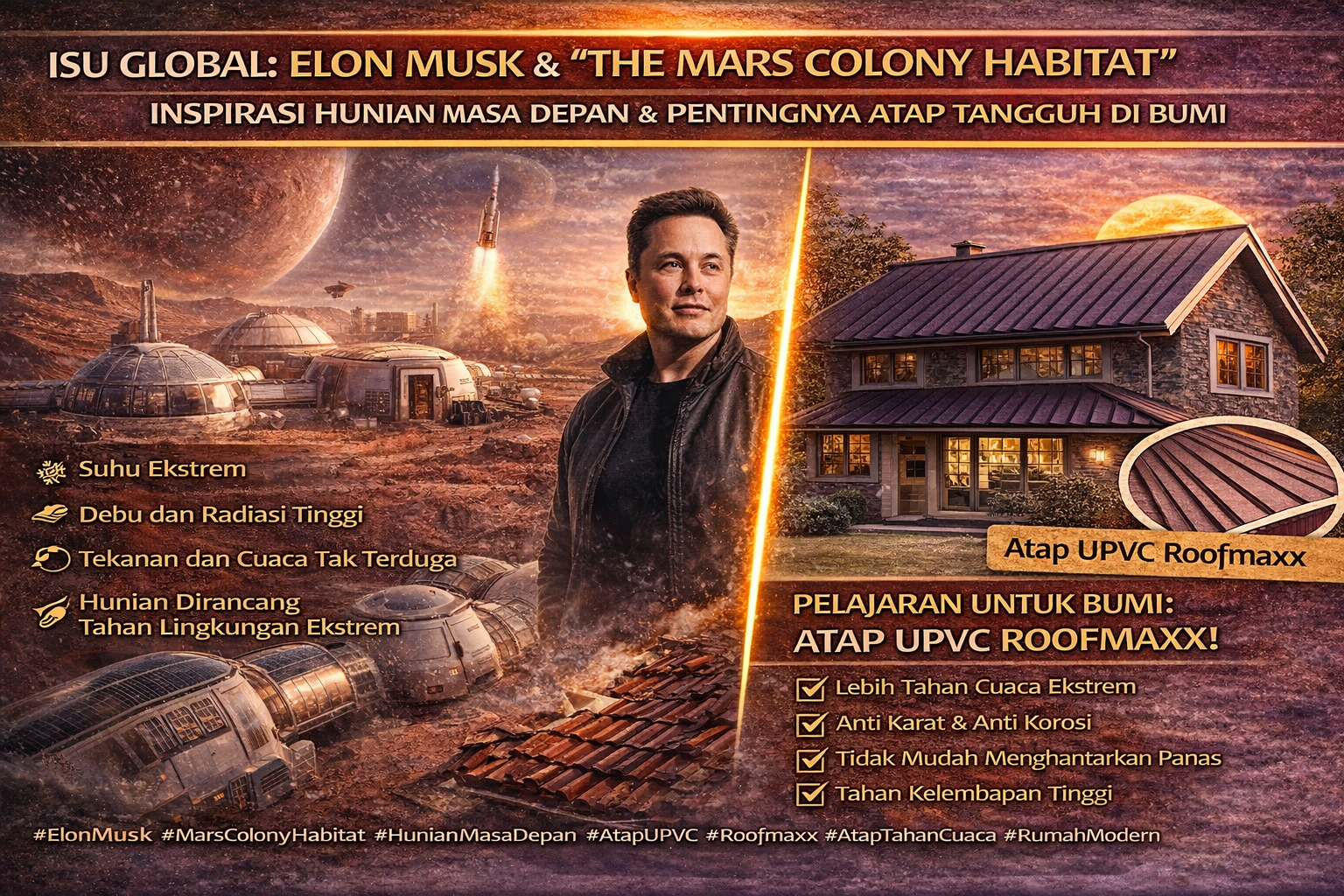 Isu Global: Elon Musk & “The Mars Colony Habitat” – Inspirasi Hunian Masa Depan dan Pentingnya Atap Tangguh di Bumi