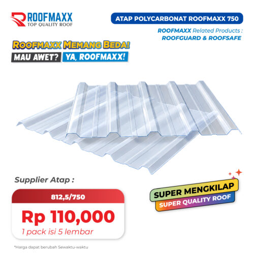 Atap Polycarbonate Spandek Clear 750mm – Roofmaxx